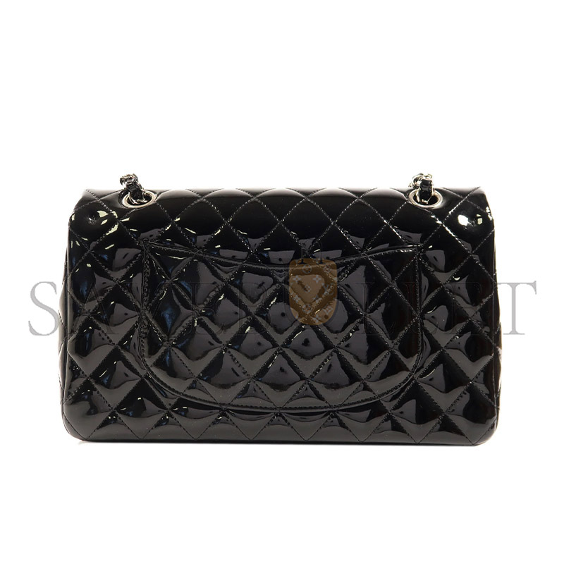 CHANEL JUMBO CLASSIC PATENT DOUBLE FLAP BLACK LEATHER SHOULDER BAG A01112 (25*15.5*6.5cm)